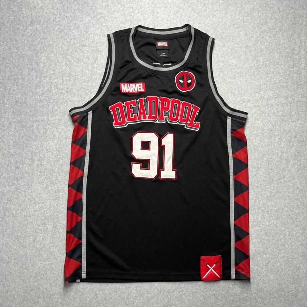 Marvel Deadpool Jersey Tank Top Shirt Men's Small Black 91 Wilson Comic Graphic